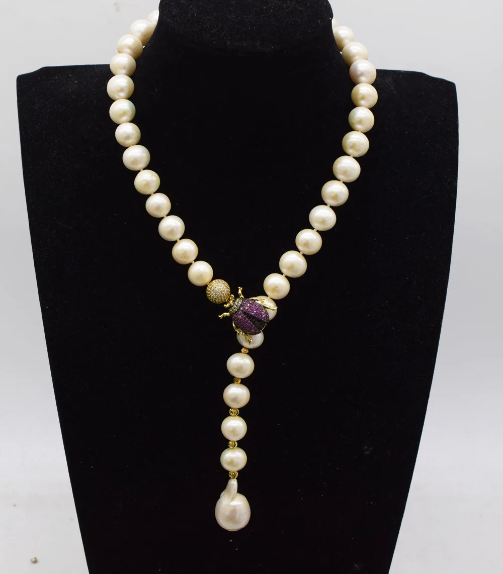 

wholesale freshwater pearl white round AA 11-12mm insect hook necklace 19inch FPPJ nature beads reborn keshi drop