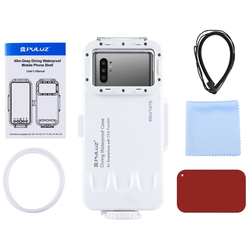 

PULUZ 45m/ 147ft Waterproof Diving Housing Photo Video Taking Underwater Cover Case for iPhone/ Galaxy/ Huawei with OTG Function