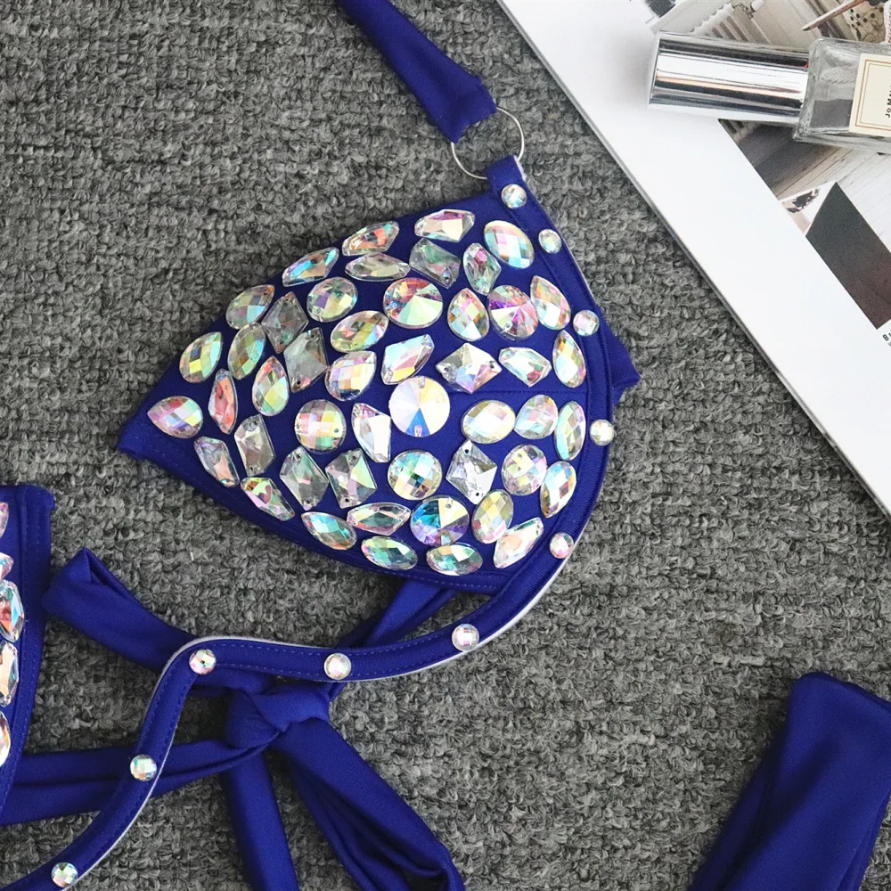 2020 New woman Beading sexy bodysuit blue green beach bikini bodycon Celebrity evening party Bandage bodysuits