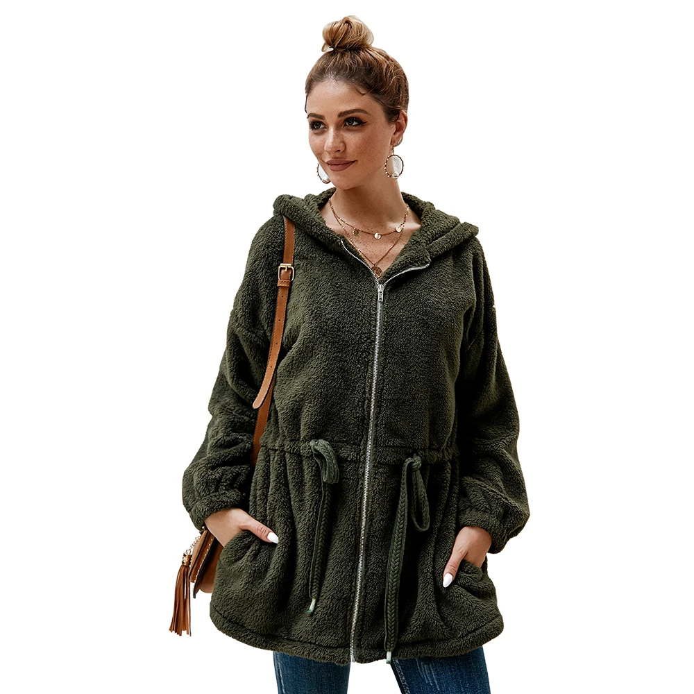 

New autumn and winter hooded fur coat long sleeve top