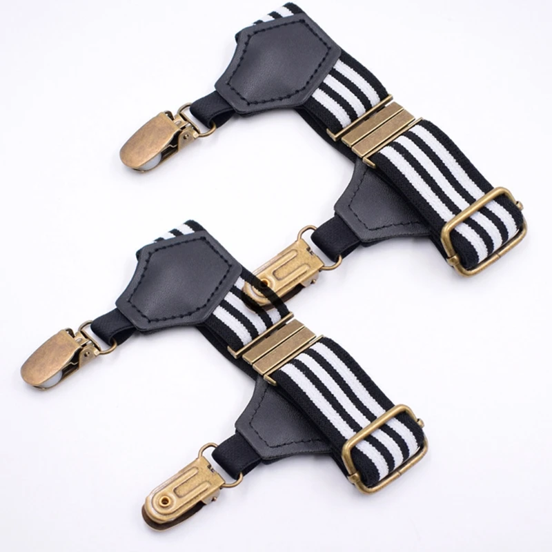 

Men Women Striped Socks Suspenders Holder with Double Metal Non-Slip Clips Elastic Adjustable Garters Belt Accessories