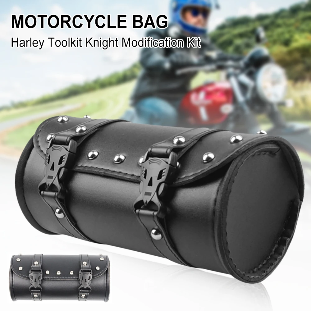 

New Universal Motorcycle Tool Bag PU Leather Front Fork Handlebar Saddle Bag Vintage Tool Roll Storage Barrel Cruiser Saddlebag