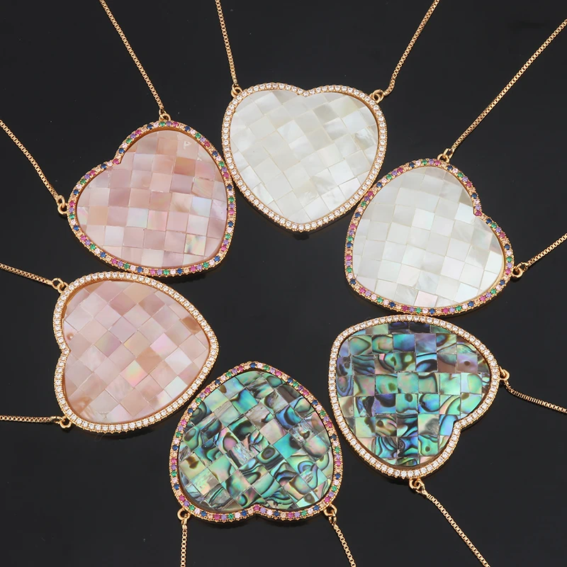 2019 Горячая 3 цвета сердце подвеска из морской раковины ожерелье многоцветный AAA