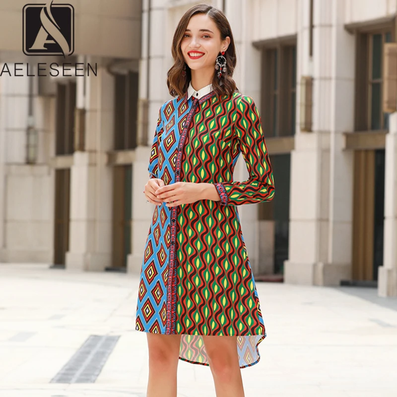 AELESEEN Новинка 2019 осенние офисные женские платья Подиумные геометрические