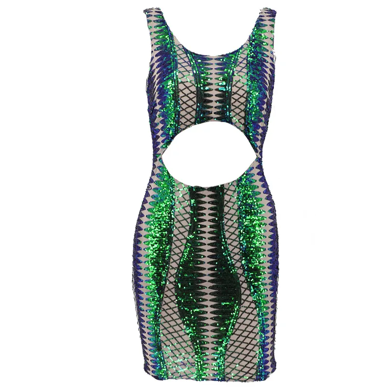 Fashion Sequined Bodycon Hollow Out Sexy Dress Summer Women Sleeveless Party Mini Pencil | Женская одежда
