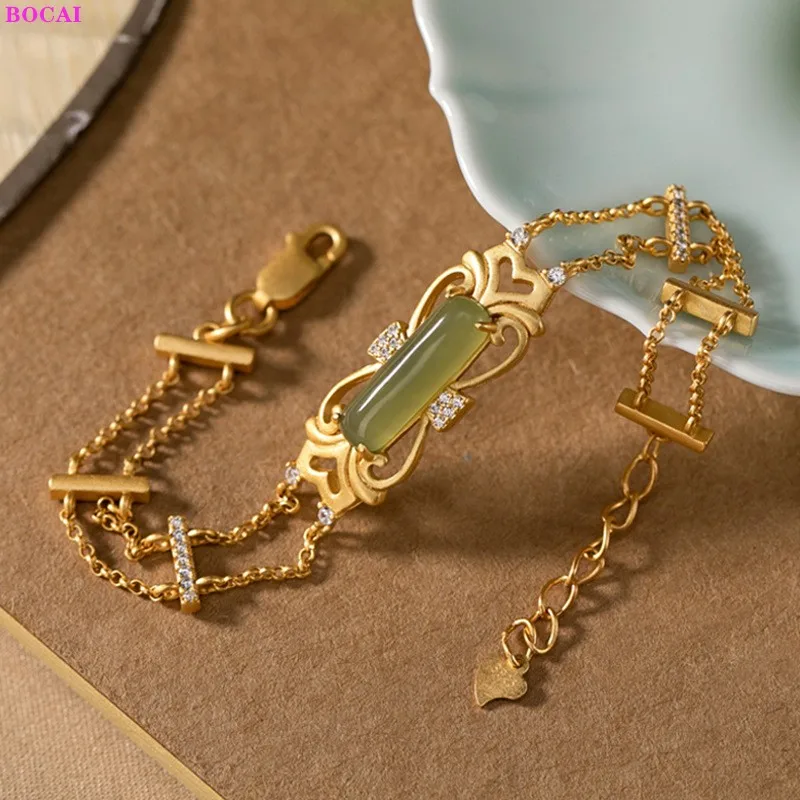 

BOCAI S925 Sterling Silver Bracelet Personality Thai Silver Jade South Rutile Bangle Pure Argentum Women's Gemstone Jewelry