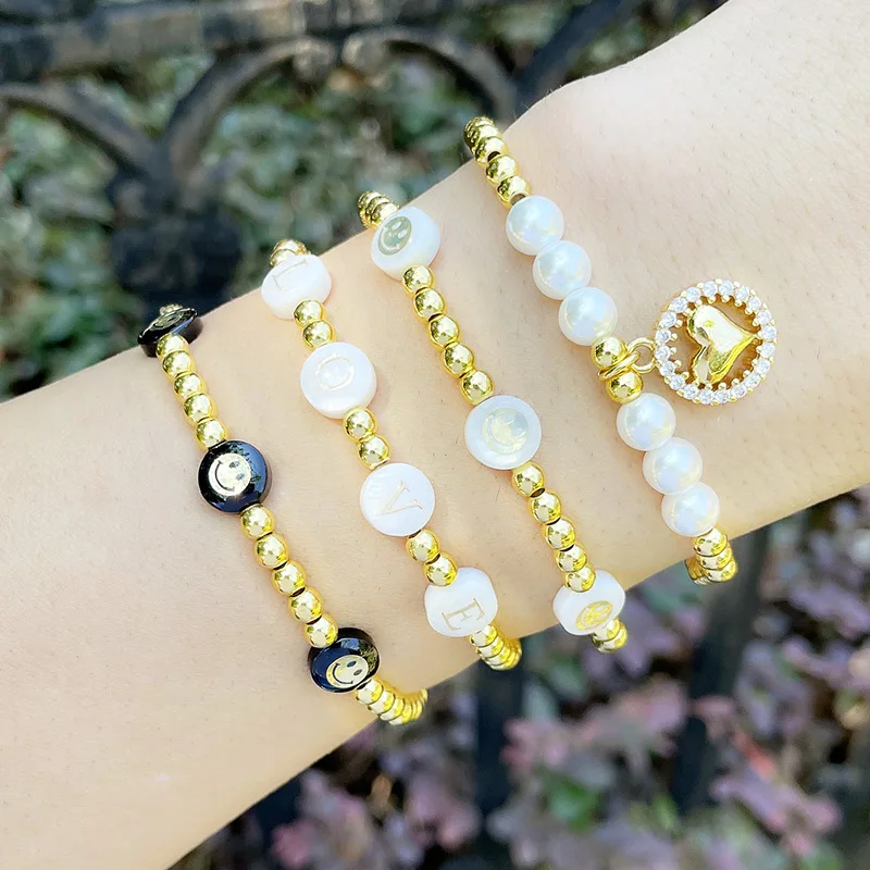 

Smiley Face Bracelet For Women Smile Bracelets Fashion Jewelry Fadeless Golden Beads Braclet Elastic Pulseras Bijoux Femme