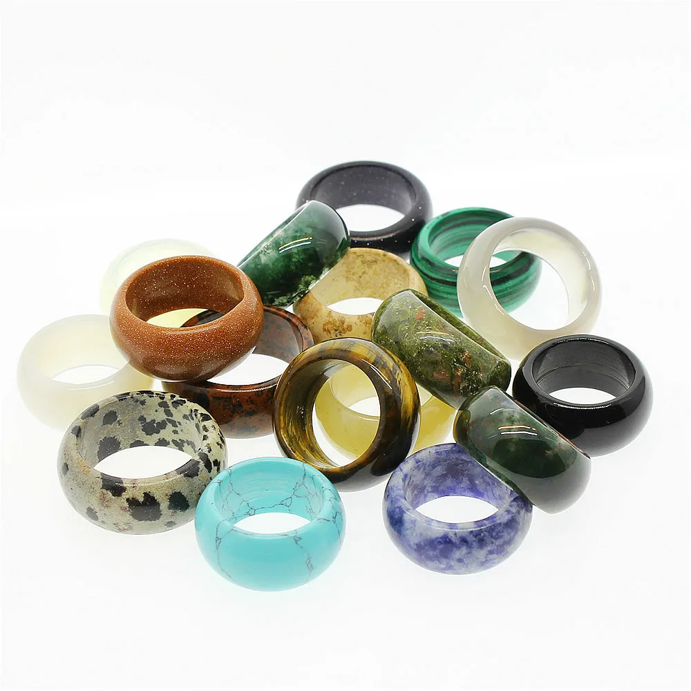 

Natural gem ring jewelry, attractive unisex ring ring jewelry, agate various gemstone rings, two models, face width 12mm
