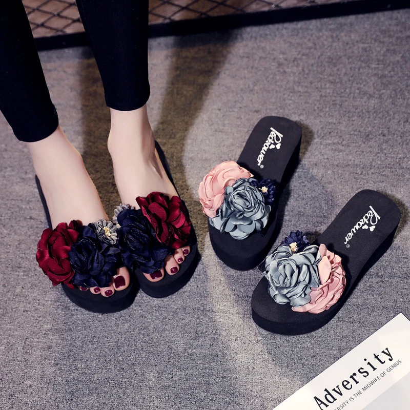 

Summer Woman Shoes Women Flower sandalia feminina Slipper Indoor Outdoor Flip-flops Beach Shoes Ladies Platform Slipper c572