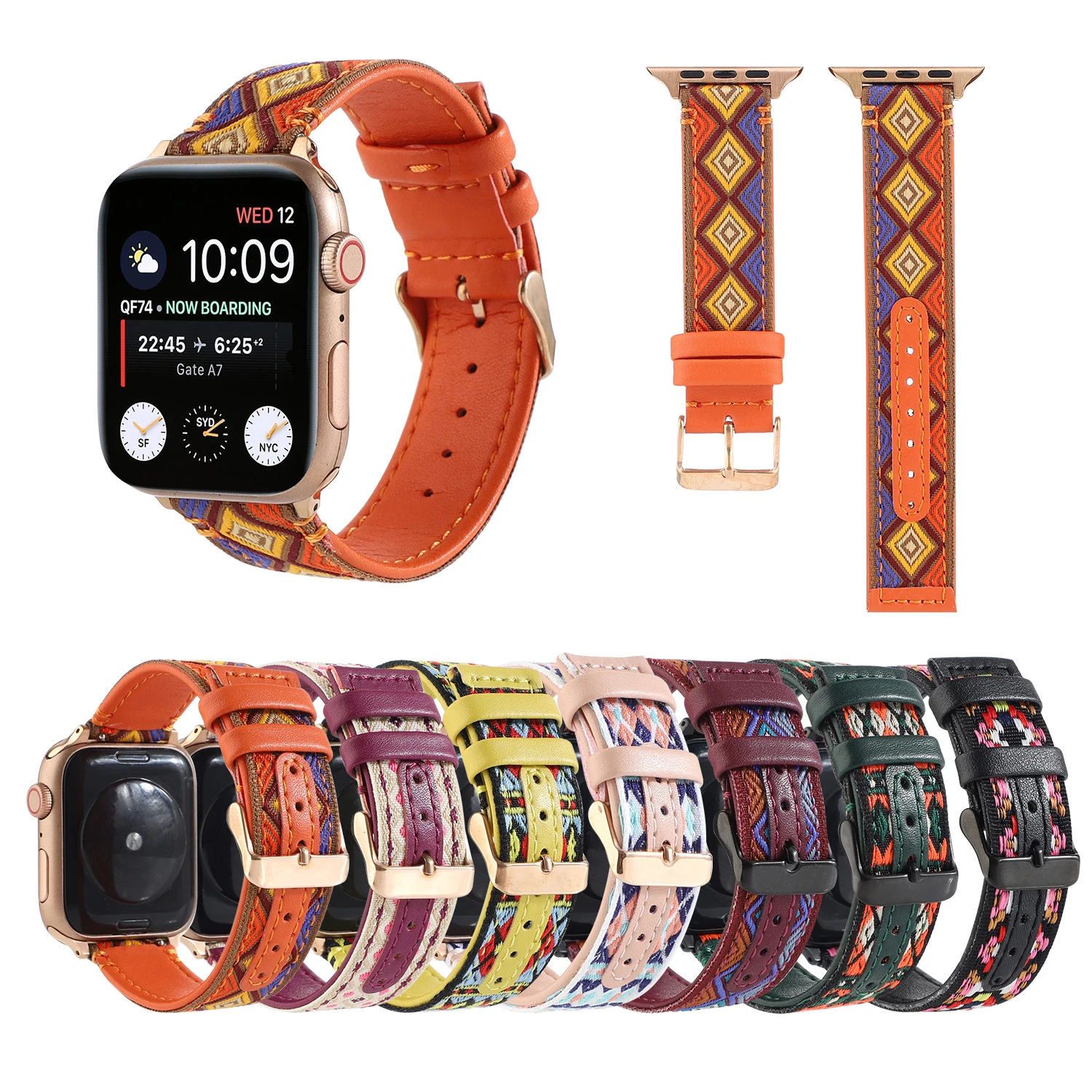 

Ремешок для наручных часов Apple Watch, нейлоновый кожаный браслет для Iwatch 42 мм 44 мм Se / 6 / 5 / 4 / 3 / 2/1, 38 мм 40 мм