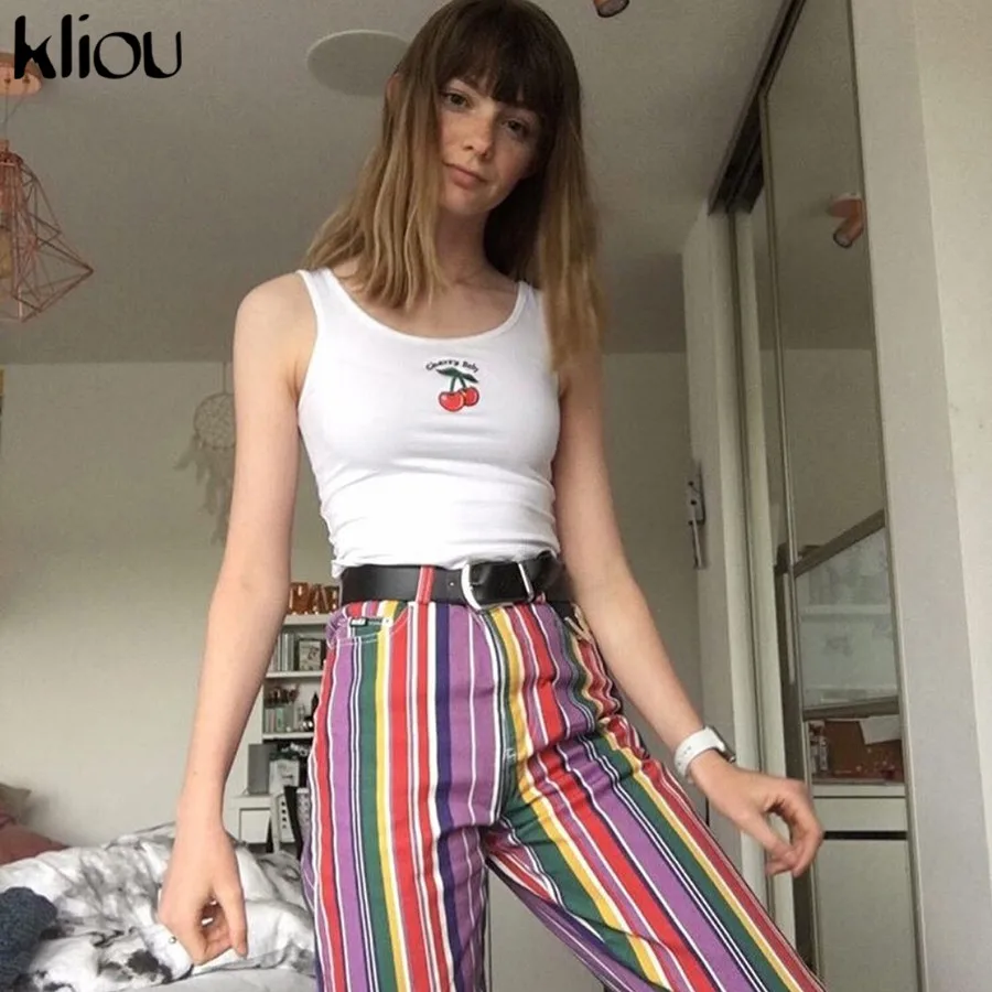 Kliou хлопковый кроп Топ Женские топы на бретелях Haut Femme с вышивкой с надписями Топ сексуальное, с открытой спиной, бесшовное короткая женская ночная кофта