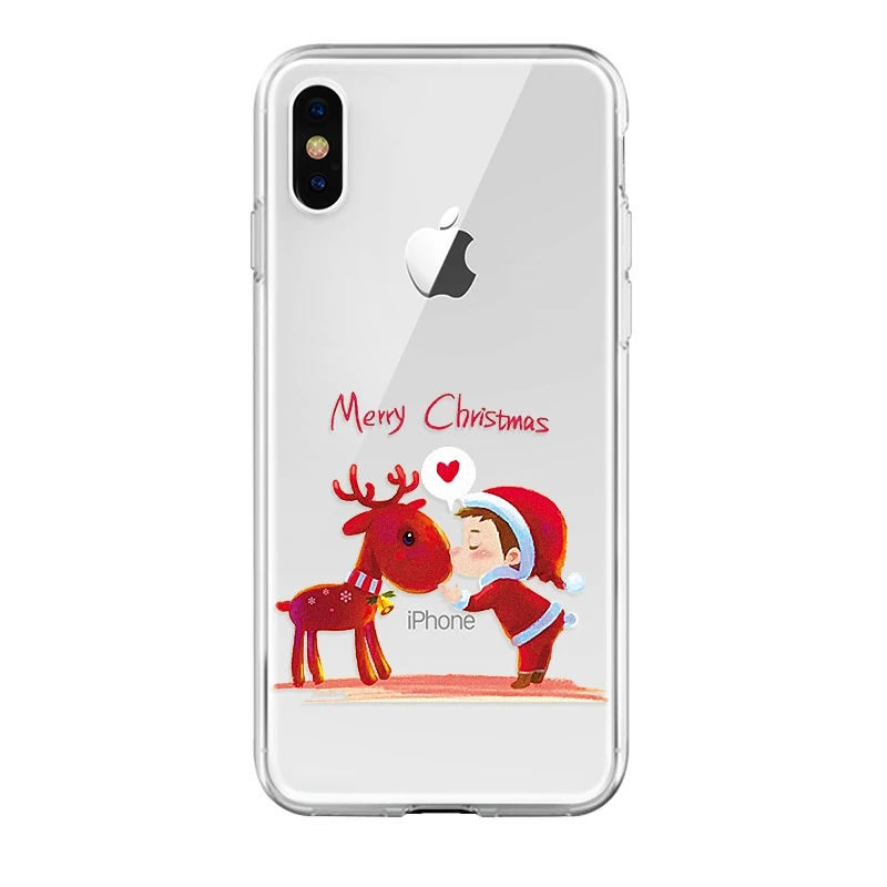Рождественский Подарочный чехол для телефона с оленем и Сантой iPhone XS Max XR X 7 Plus 8