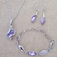 Fine jewelry 925 sterling silver suitable for ladies wedding angels fairy light purple necklace earrings bracelet set yw049