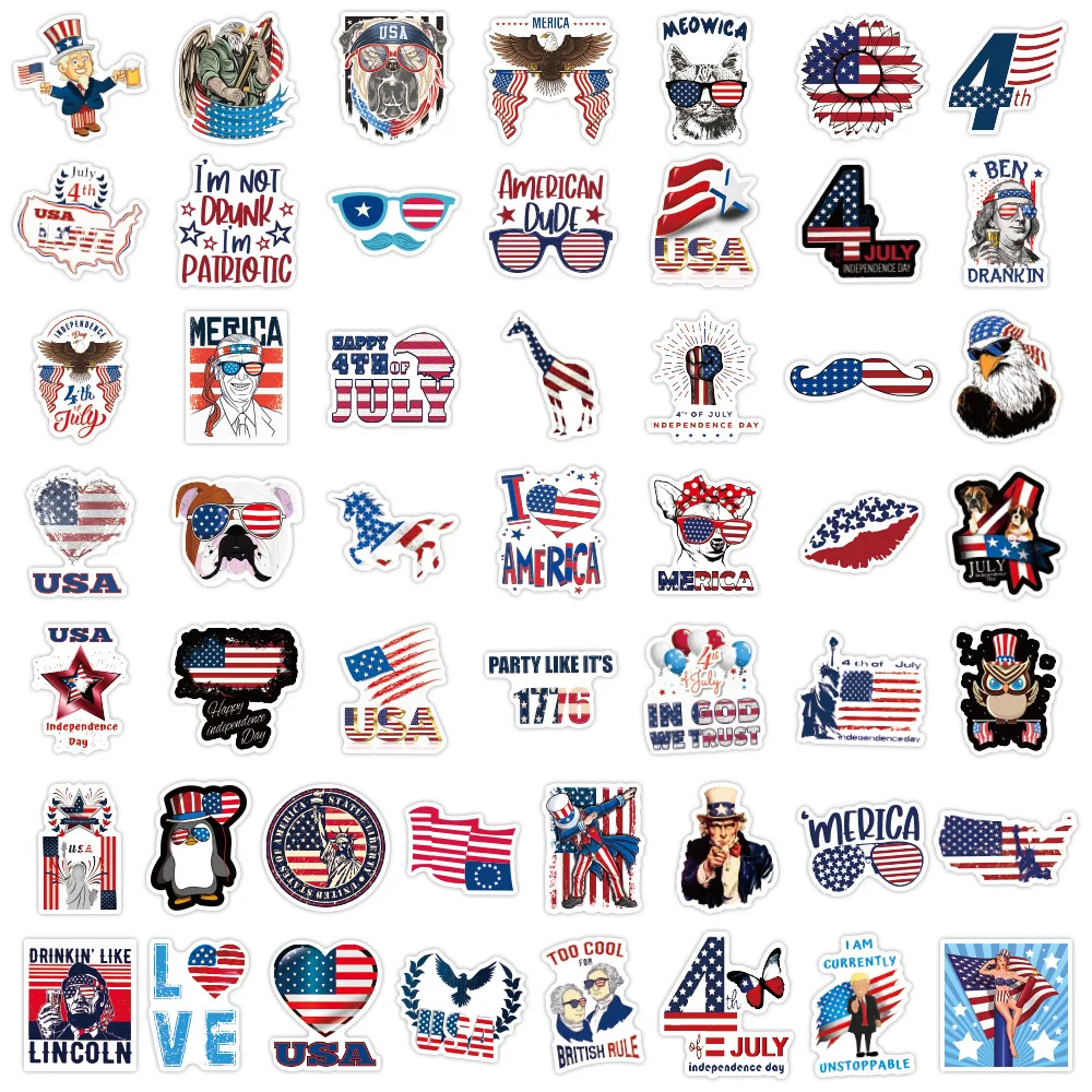 

100pcs Independence Day Tattoo Stickers American Flag Stickers Graffiti DIY Luggage PVC Refrigerator Car Phone Sticker Wholesale