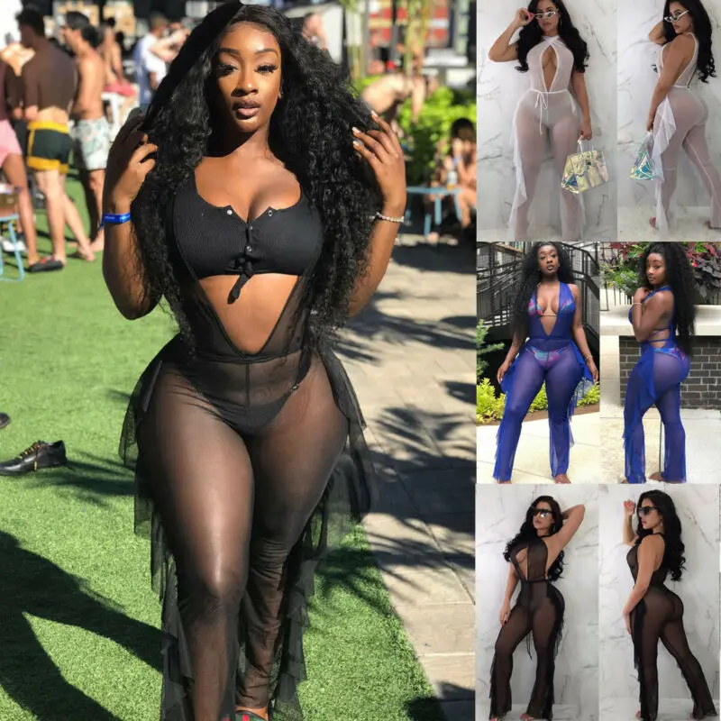 Комбинезон женский прозрачный сетчатый пляжная одежда накидка на бикини