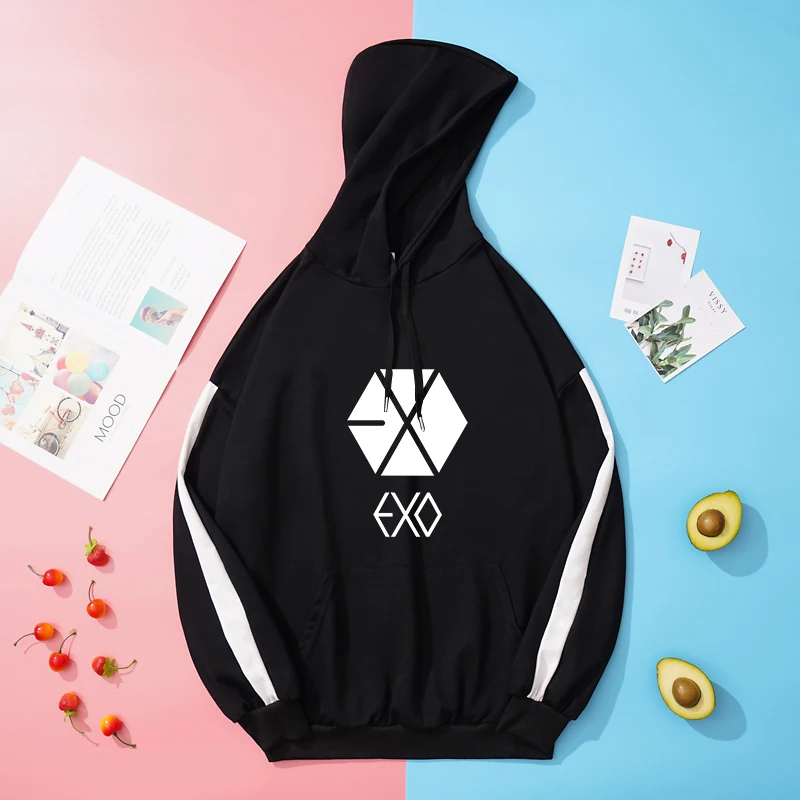 Толстовка EXO оверсайз для мужчин и женщин свитшот с капюшоном в Корейском стиле