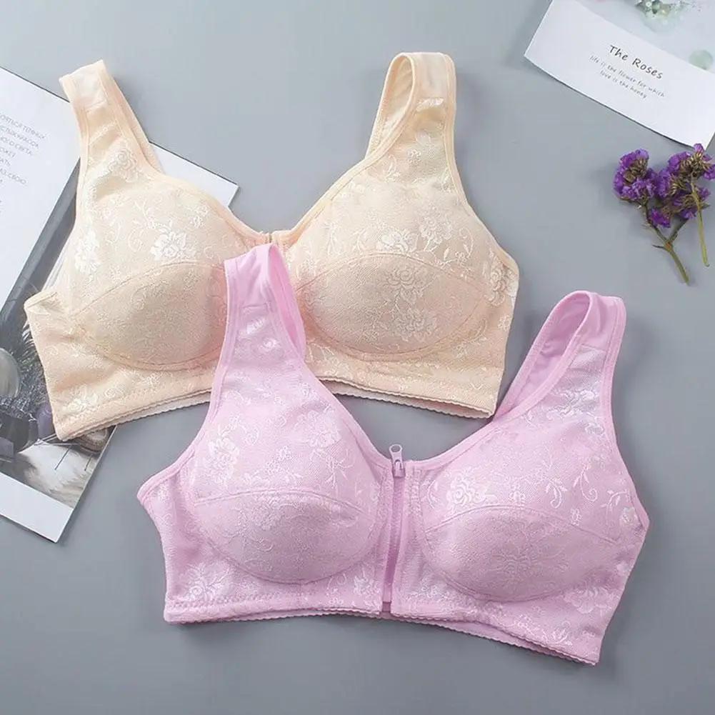 

Cotton Vest-type Middle-aged And Elderly Bra Color Size Large 36-46 Full Cup Steel Front Ring Button Underwear Without X0o4