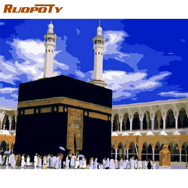 

RUOPOTY 60×75cm Frame Diy Painting By Numbers Temple Canvas Drawing Landscape Handpainted Gift Wall Decor Artwork