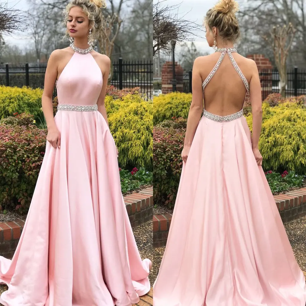 

2019 European and American New Dress Popular Sleeveless Halter Backless Dress