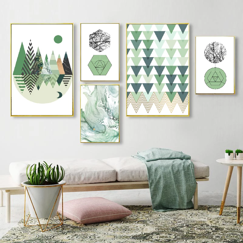 

Скандинавская зеленая Геометрия мраморный абстрактный пейзаж настенная Картина на холсте постеры и принты картины для гостиной домашний д...