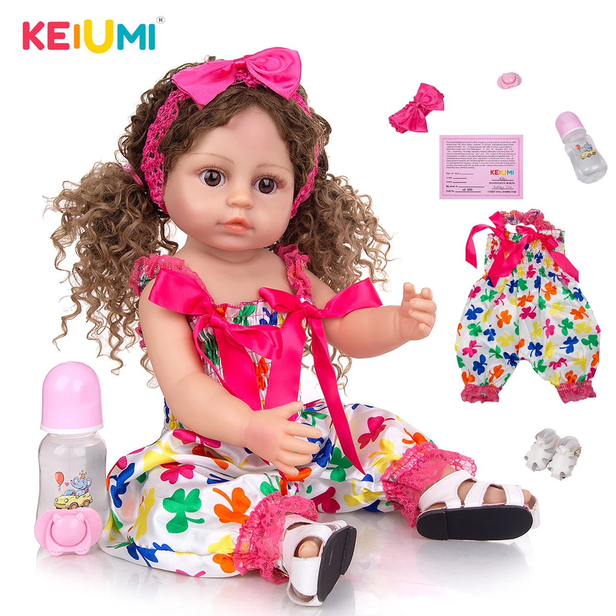 

KEIUMI 55CM Fast Shipping Reborn Baby Doll Silicone Body Boneca Lifelike Collection Curls Kids Playmate Doll Toy Birthday Gift