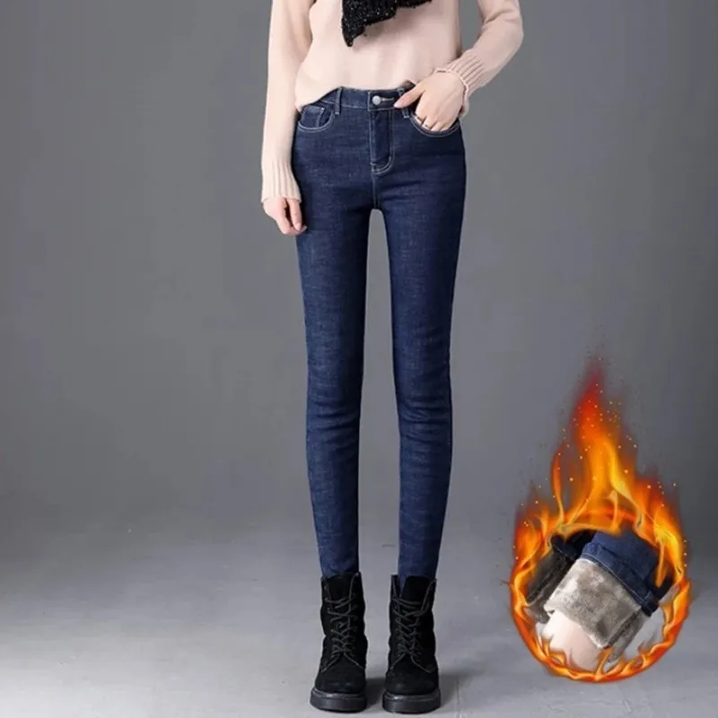 

Thick Winter Warm Skinny Jeans for Women Female High Waist Velvet Denim Pants Streetwear Stretch Trousers Plus Size