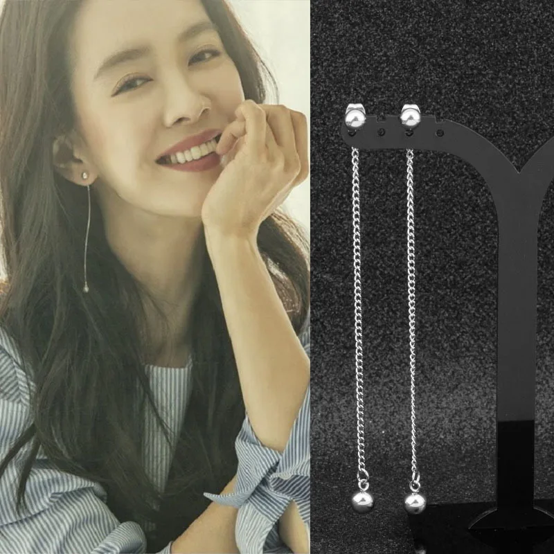 

New Style Round Star Stainless Steel Super Long Clip Bead Chain Earrings Ear Clip Beach Sexy Long Earrings Wholesale luxury