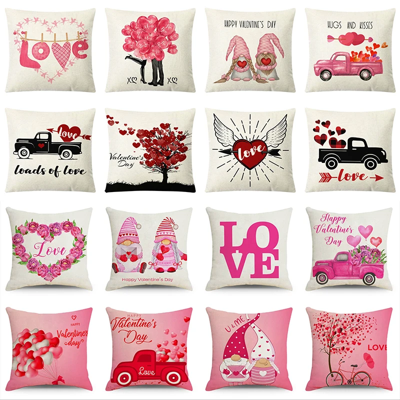 Funda de almohada para el D&iacute;a de San Valent&iacute;n, cubierta de coj&iacute;n para sof&aacute;, cama, decoraci&oacute;n del hogar, coche, rom&aacute;ntico, 45cm-0