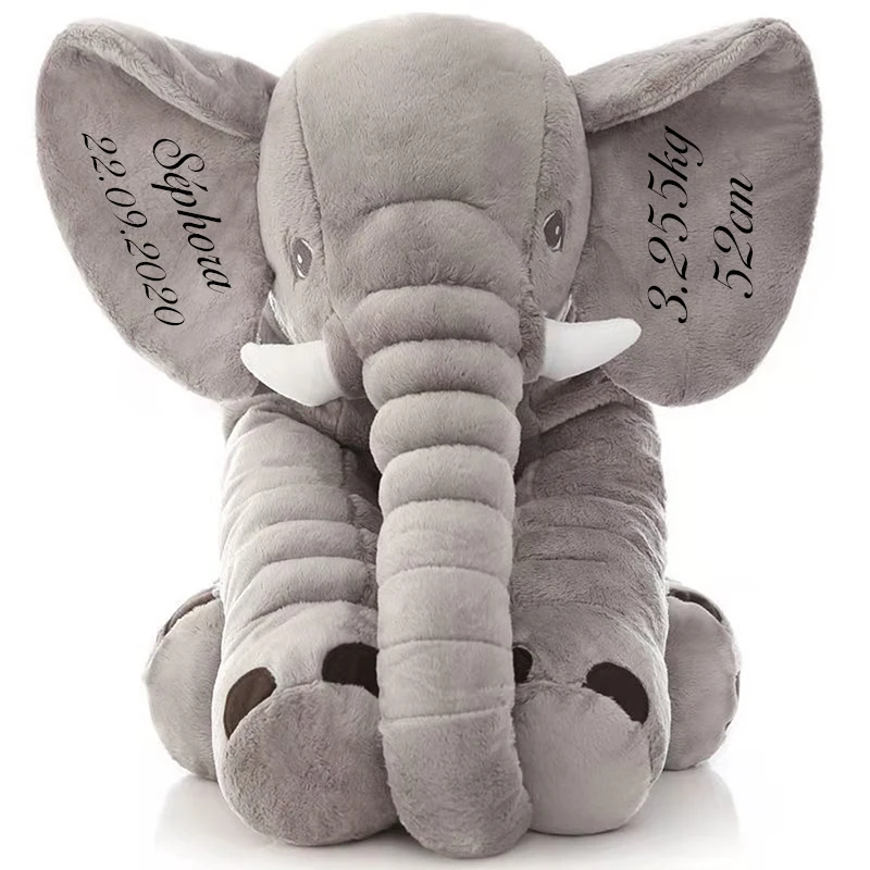 

Personalise Name New Children Plush Toys Stuffed Animal Soft Gray Elephant Pillow Baby Sleep Toys Plush Toys 5 colors 60cm 80cm
