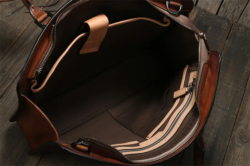 Simple casual natural genuine leather men's large-capacity portable briefcase retro ladies work lawyer shoulder messenger bag