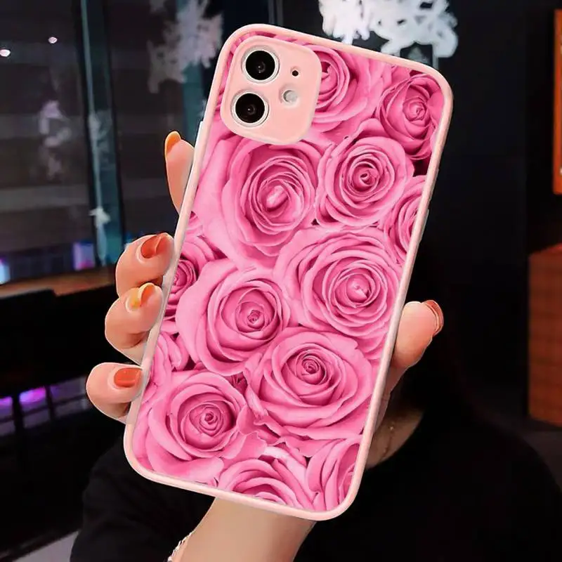 

Pink roses Phone Case Matte Transparent for iPhone 7 8 11 12 s mini pro X XS XR MAX Plus cover funda