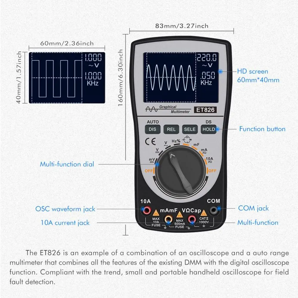 

Digital Oscilloscope Waveform Generator Multimeter Tester 4000 counts Oscilloscope Portable LCD Display Auto Test Meter Tools