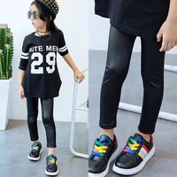 girls solid color leggings spring autumn pu leather pants childrens thin slim trousers for 3 12 years