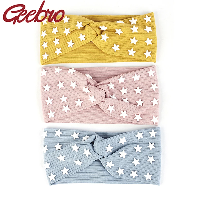 

Geebro Women Star Cotton Elastic Soft Ribbed headbands Casual Bow knot Wide hairbands ladies Girls hair Wrap Accessories