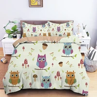 cartoon pink owl bedding set for girl kids teenager lovely duvet cover sets twin full queen king size bed linen home bedclothes
