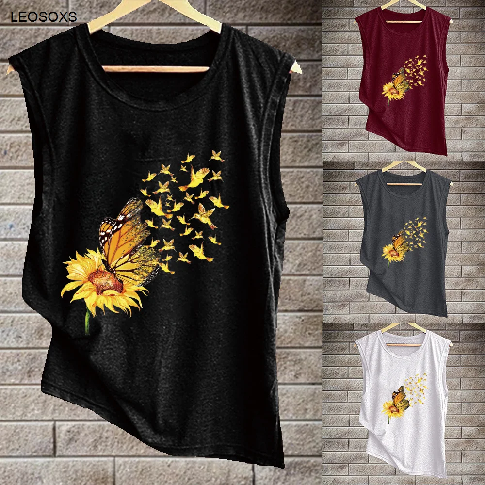 

Жилет женский летний, с принтом подсолнухов, свободный, с круглым вырезом, 2021