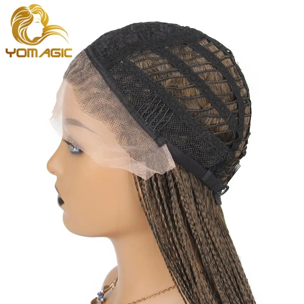 

Yomagic Hair Long Synthetic Hair Lace Front Wigs with Baby Hair Brown Color Twist Braids Wig Hair Style For Women