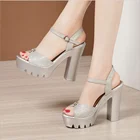 2021 женские босоножки с ремешком на щиколотке; Летние туфли; Женские туфли с открытым носком на высоком массивном каблуке; Большие размеры 43; Сандалии под платье, для вечеринки; CS-451