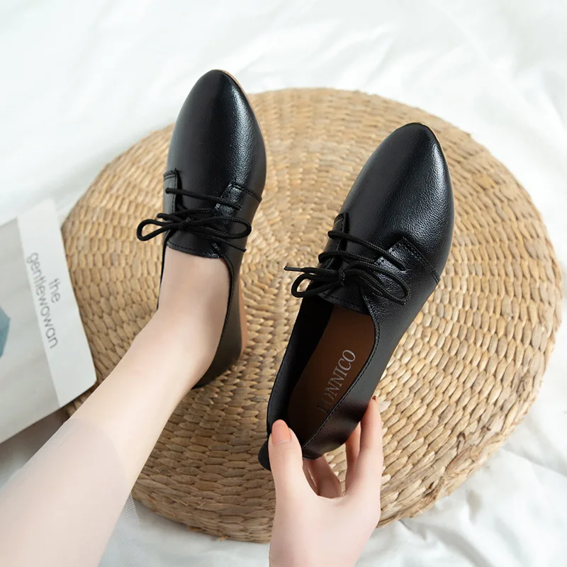 2020 Spring New Casual Women Shoes Women's Shoe Lace-Up Female Flats Pointed Toe Woman Oxfords Size 35-40 Ladies' Peas Shoes