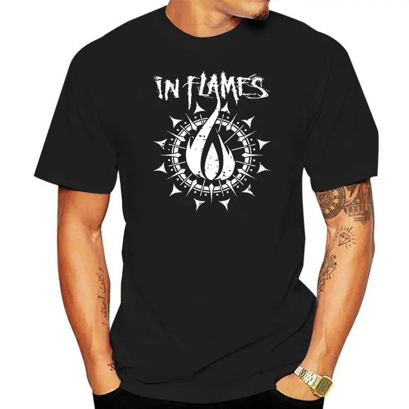 

Мужская черная футболка с надписью «In Flames Band»