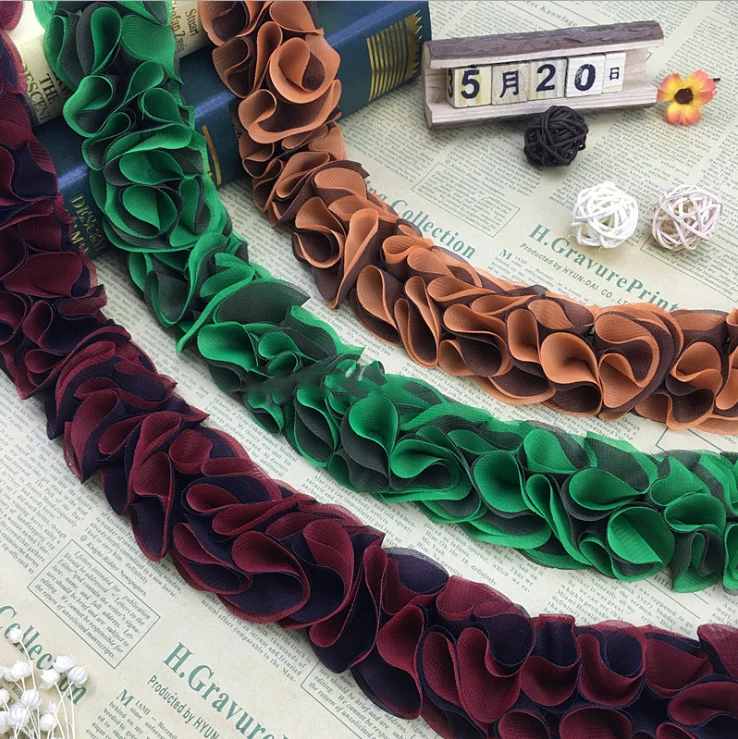 1 ярд темно-синий цветочный 3D шифоновый кластер кружевная отделка свадебное