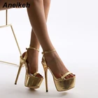 Женские босоножки Aneikeh, из искусственной кожи золотистого цвета, с открытым носком, на высоком каблуке, с пряжкой и ремешком, на лето