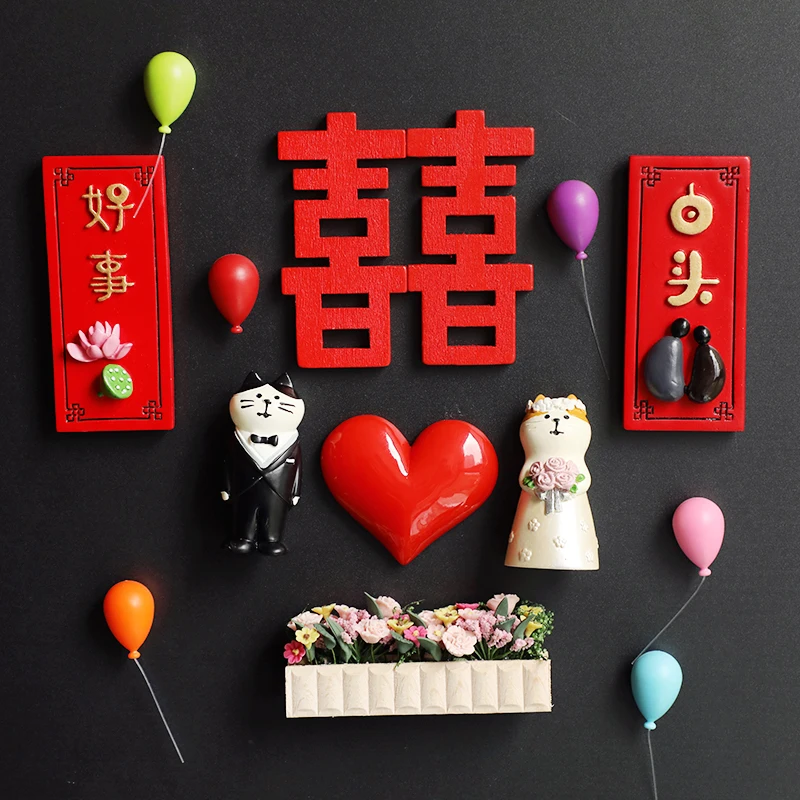

Wedding Cat Series 3D Refrigerator Stickers Chinese Style Festive Couple DIY Magnets Home Kitchen Decoration Souvenirs And Gifts