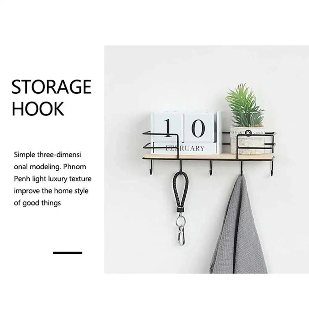 Креативная железная деревянная настенная стойка для хранения с крючками
