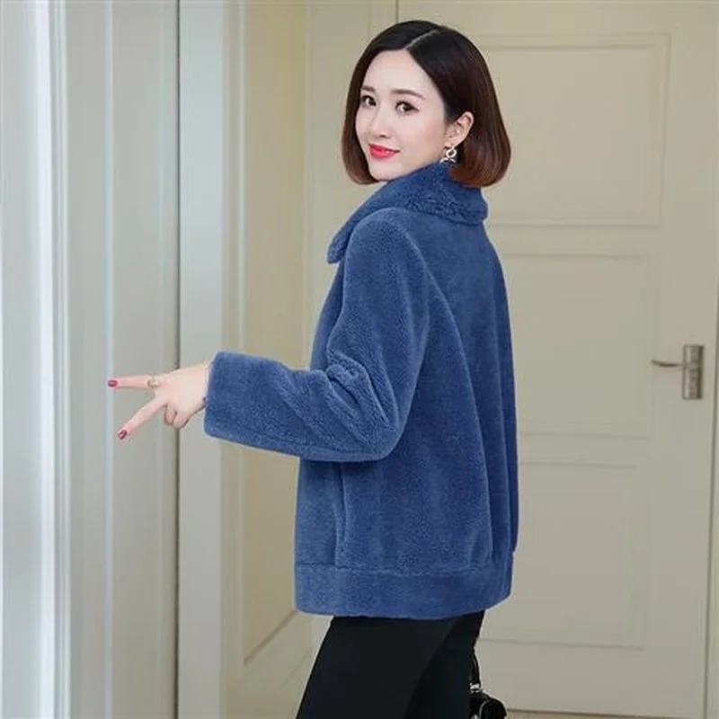 2022 Genuine Wool Soft Winter Button Turndown Collar Single Breasted Jackets Real Shearing Sheep Fur Coats Winter Coat X853