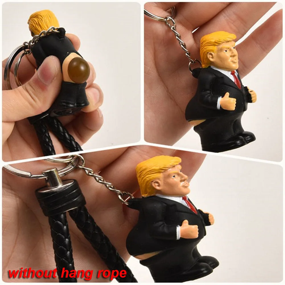 

Keyring Funny Car Spoof Toy Simulation Poop Keychain President Donald Trump Doll Pendant Squeeze Bag
