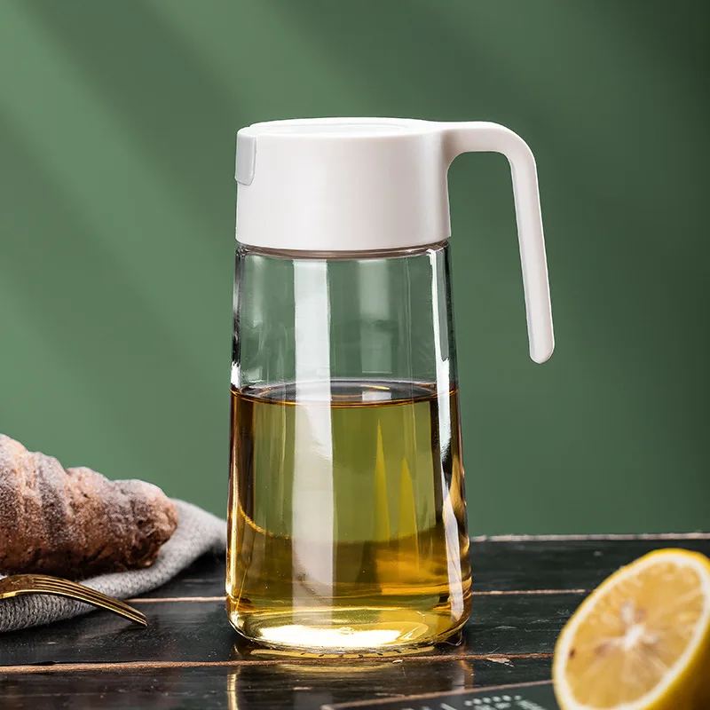 

Leakproof Glass Oil Bottle Kitchen Oil Pot Automatic Opening Seasoning Can Condiment Dispenser Olive Oil Contanier with Handle