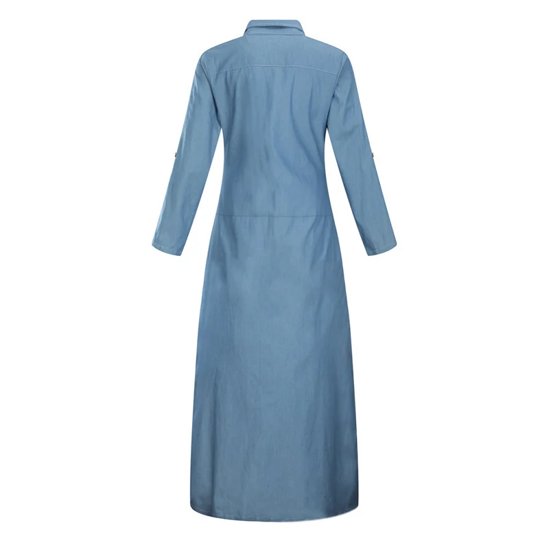 Женское повседневное джинсовое платье с длинным рукавом и пуговицами осень 2019