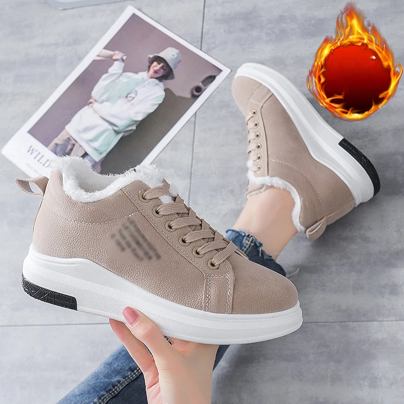 Women's Winter Lace-Up Plush Winter Snow Boots，Women's Casual Platform Warm Boots Winter Leisure Warm Sports Shoes Flat Shoes
