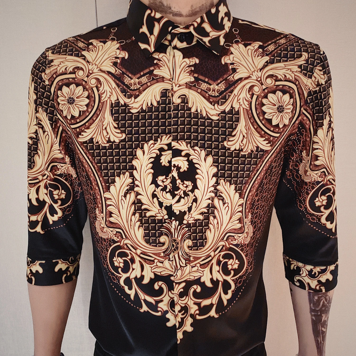 

Print Fashion Slim Fit Prom Dress Shirts Mens Short Sleeve 2020 Summer Casual Social Shirts Tuxedo High Quality Men Shirt
